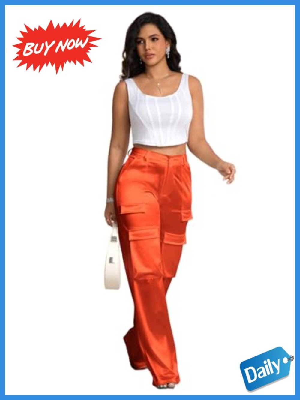 High Waist Satin Cargo Pants Wide Leg Dressy Night Out